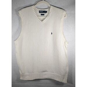 Vintage Polo Ralph Lauren Sweater Vest Mens L Ivory Cream 100% Cotton Preppy Y2K